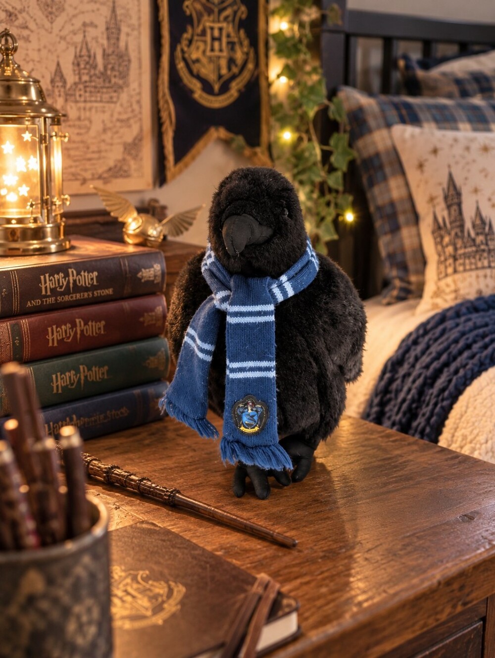 Harry Potter Ravenclaw raven plush soft black body blue stripe Scarf